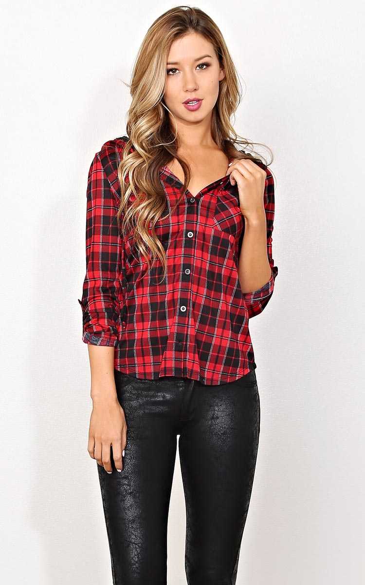 Urban Reign Knit Plaid Top - - Red Combo in Size by Styles For Less