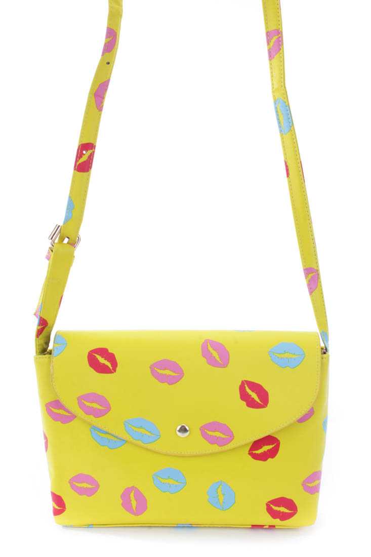 Yellow Lip Pattern Shoulder Strap Handbag