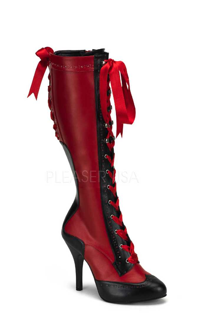 Red Black Two Tone Lace Up Boots Faux Leather