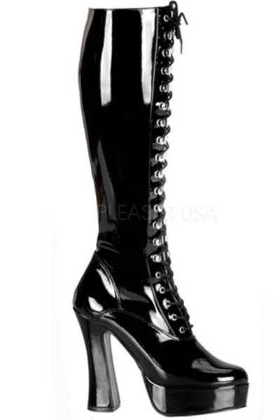 Black Stretch Patent Knee High Boots
