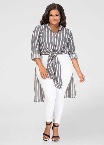 Button Front Striped Duster