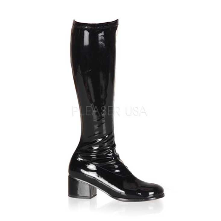 Black Stretch Patent Block Heel GoGo Boots