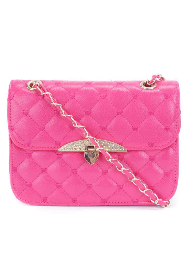 Fuchsia Quilted Stitching Faux Leather Handbag
