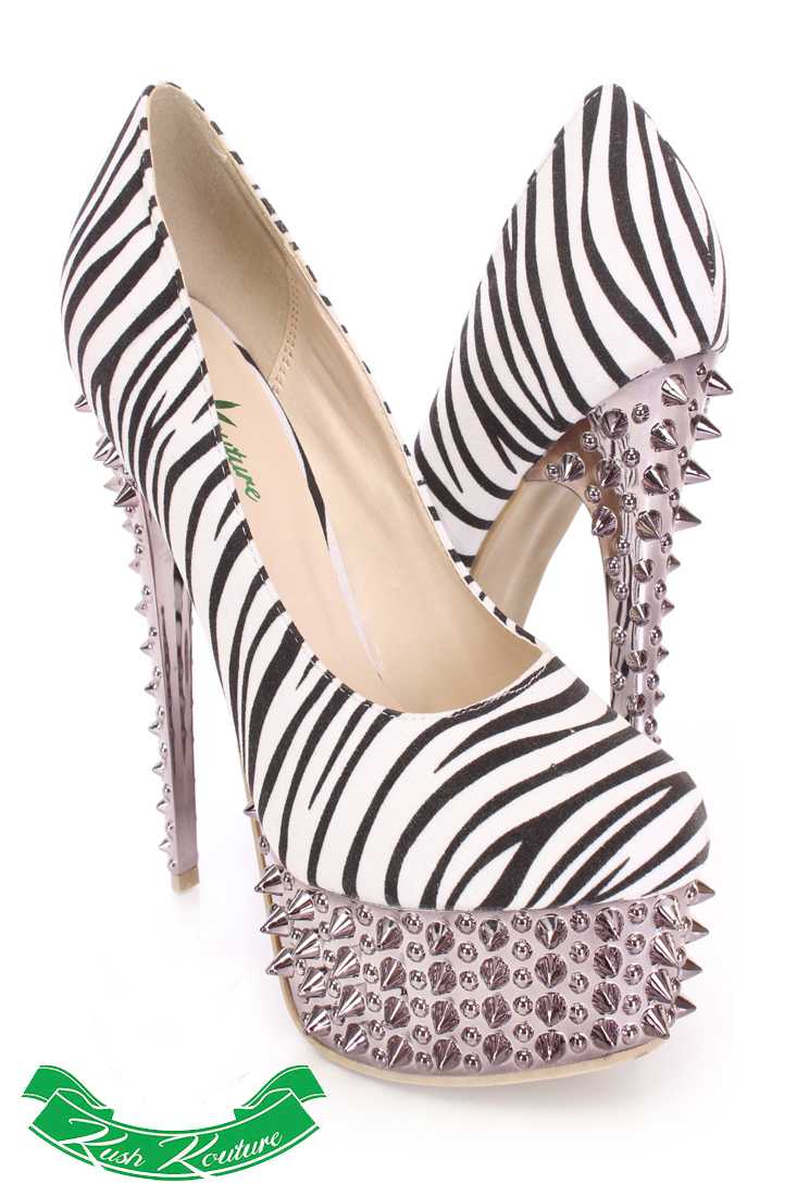 Zebra Spike Pump High Heels Faux Suede