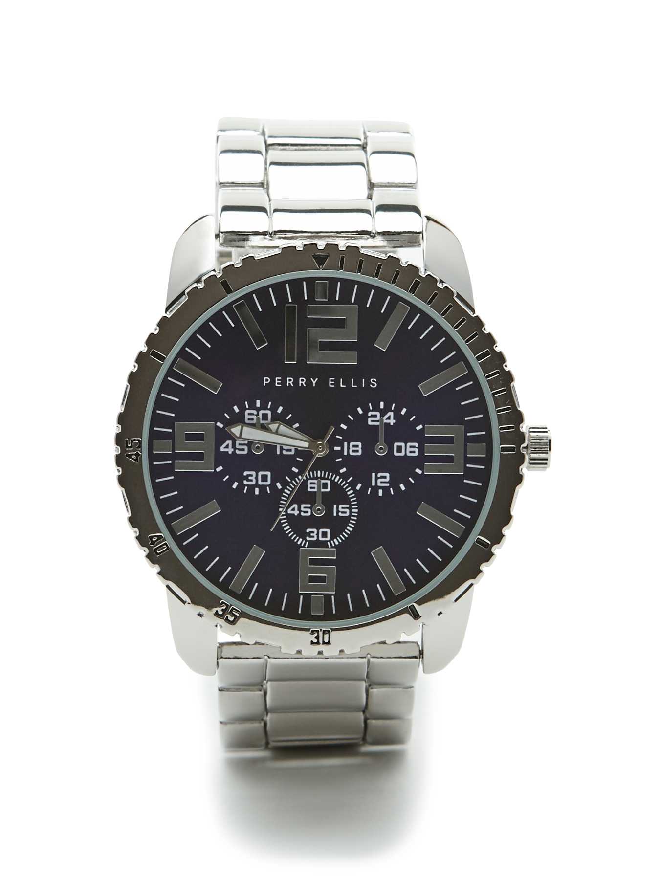 Perry Ellis Silvertone Blue Face Watch