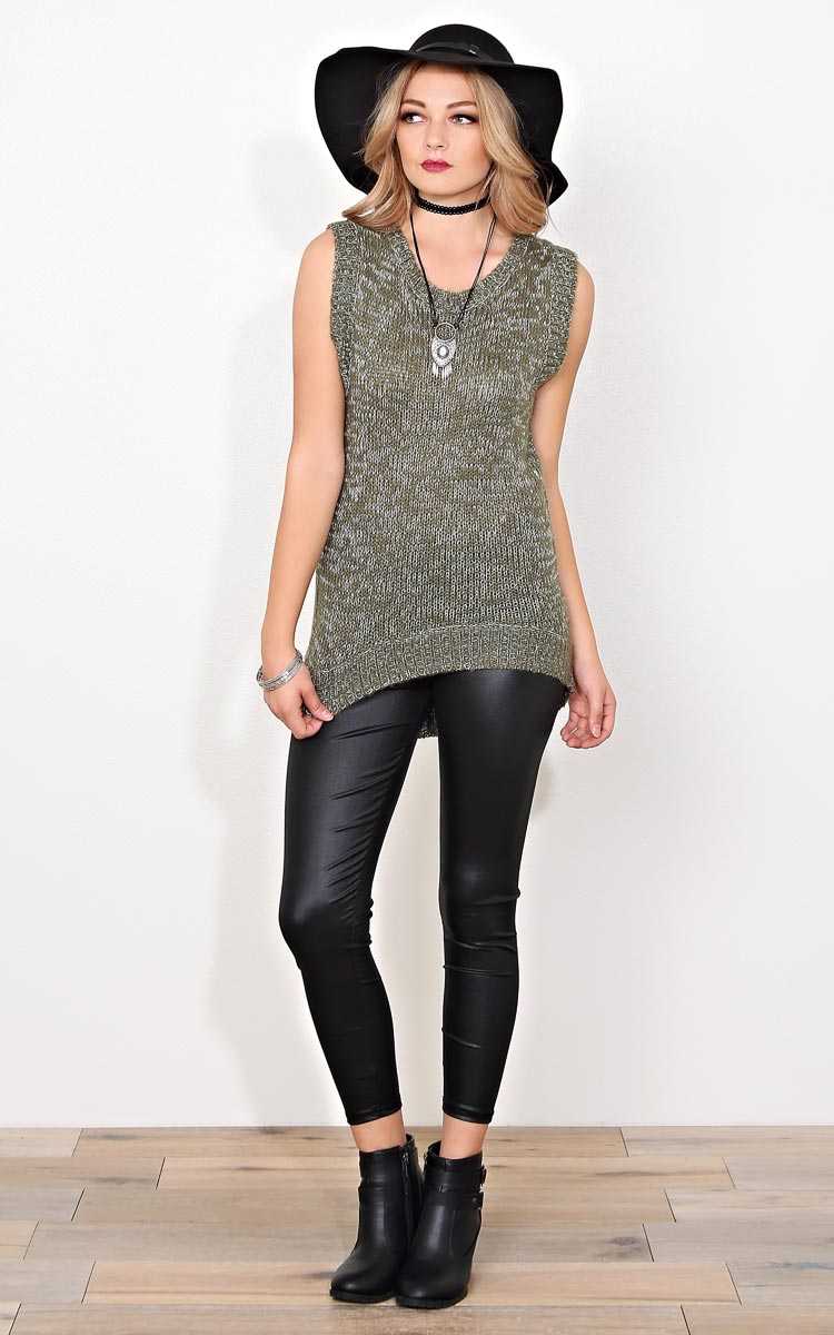 Jillian Sweater Knit Top - - Olive Combo in Size by Styles For Less