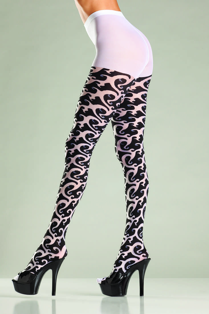 Black Opaque Tribal Print Pantyhose