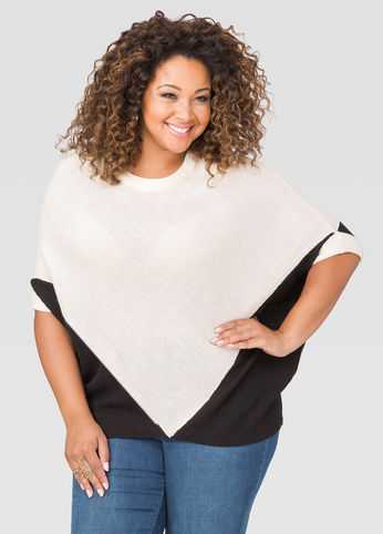 Colorblock Poncho Sweater