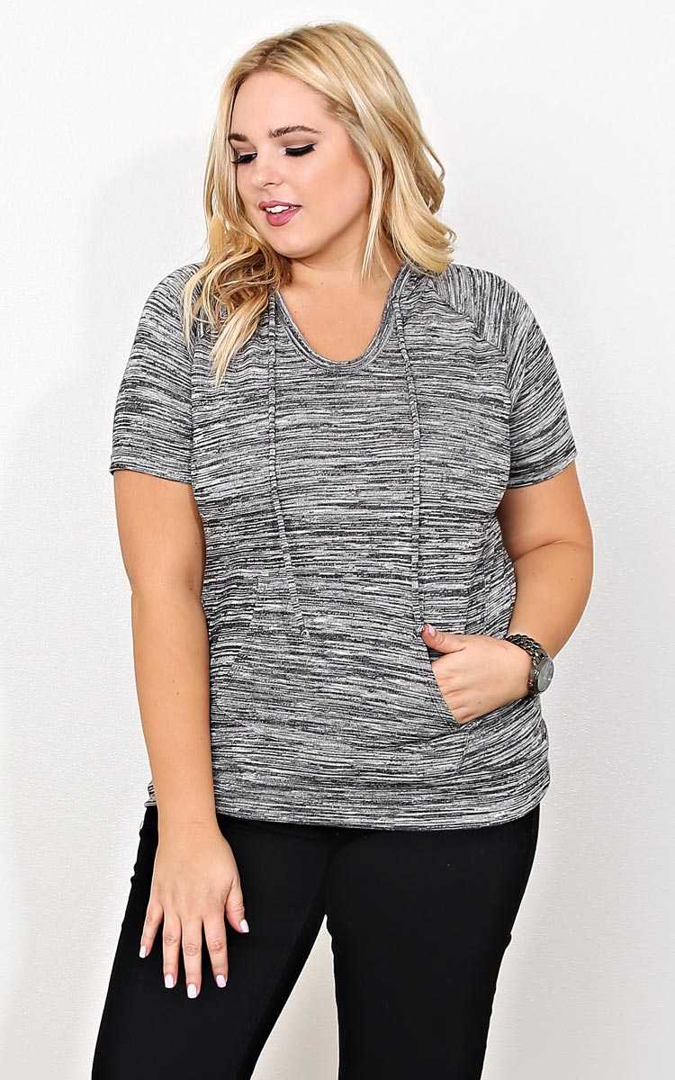 Plus Size Sonya Space Dyed Hooded Top - Black in Size by Styles For Less