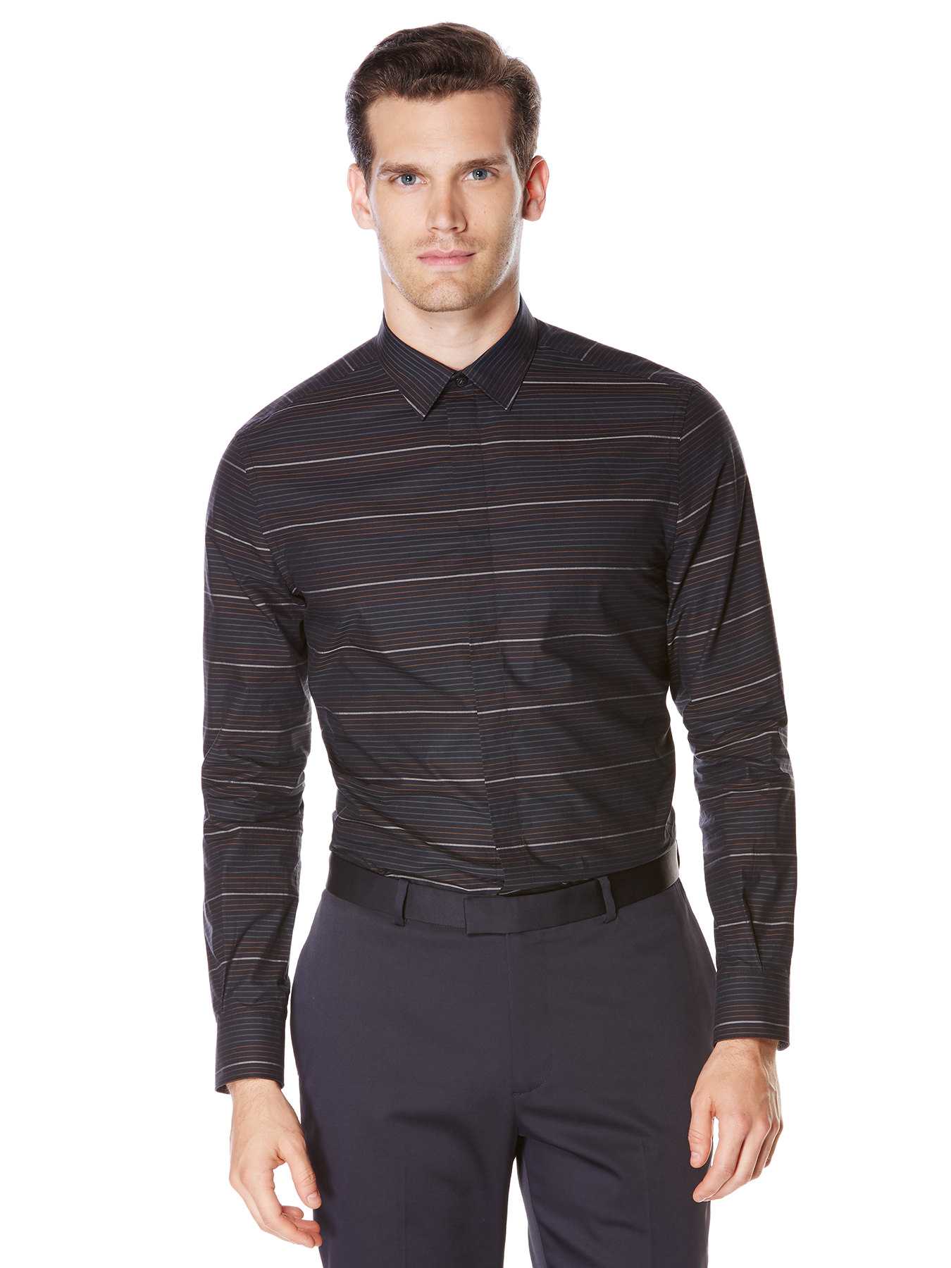 Perry Ellis Slim Fit Horizontal Ombre Stripe Shirt