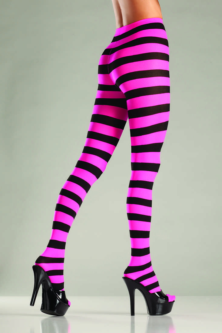 Black Pink Wide Stripe Opaque Tights