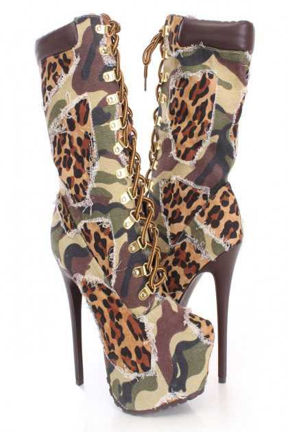 Army Lace Up Platform Boots Canvas Fabric