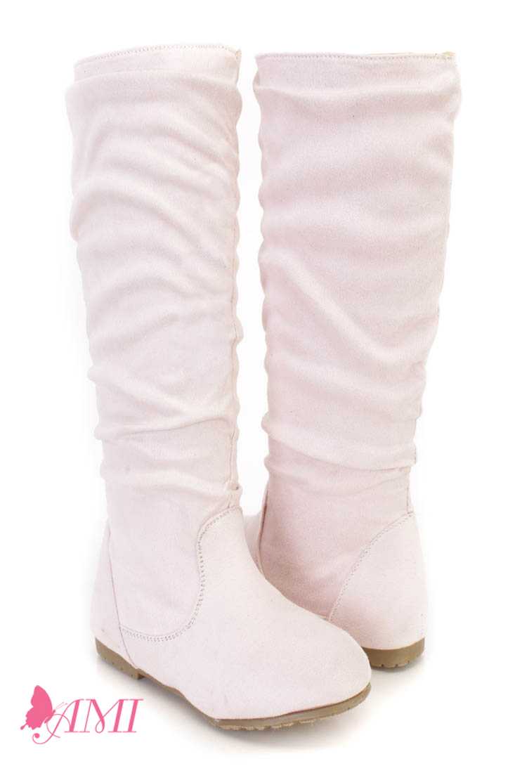 Beige Slouchy Mid Calf Casual Boots Faux Suede