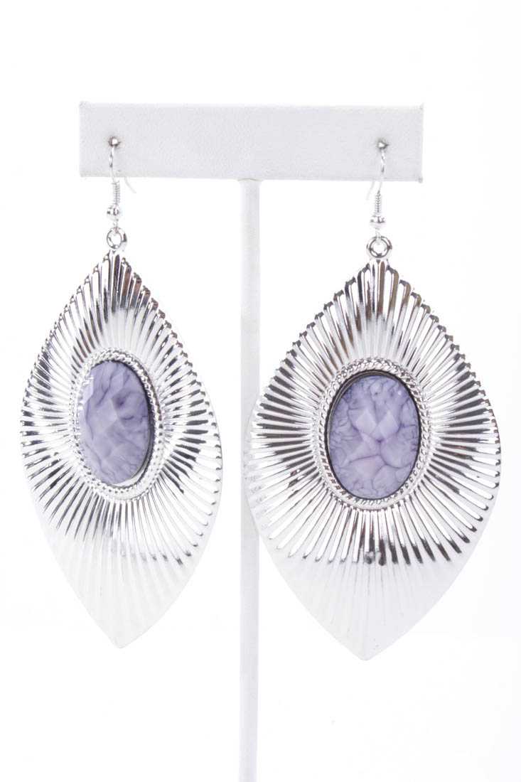 Lilac Silver High Polish Textured Faceted Beaded Earrings
