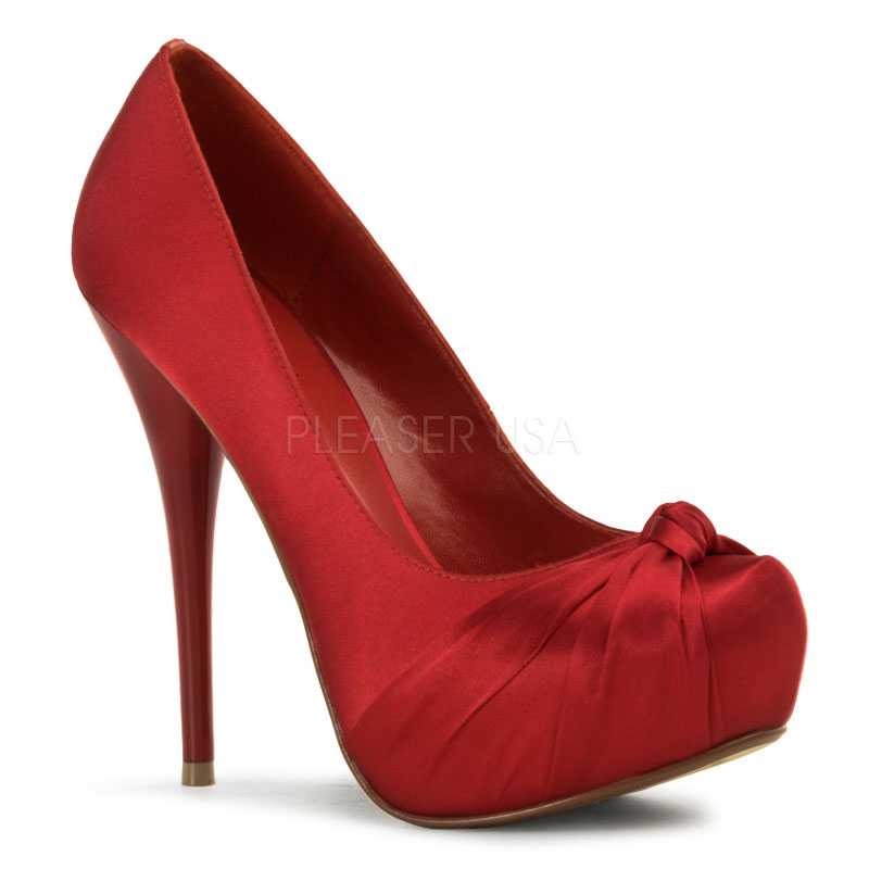 Red Twisted Vamp Pump High Heels Satin
