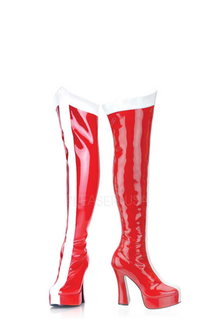 Red White Two Tone Platform Boots Patent
