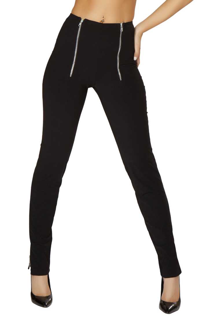 Black Double Zip Up High Waist Pants
