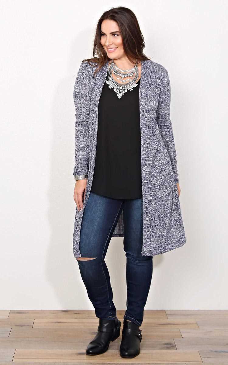 Plus Size Smoke Signal Rib Knit Duster - Navy in Size by Styles For Less