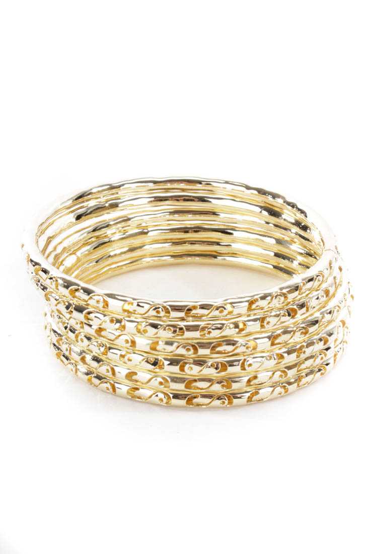 Gold High Polished Metal Bangle Bracelet Set