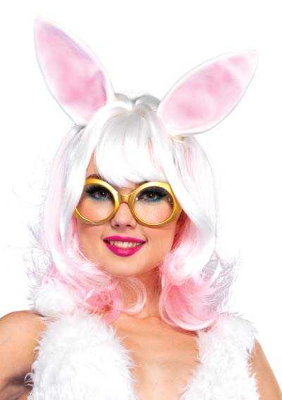 White Pink Bunny Latex Ears Two-Tone Wig