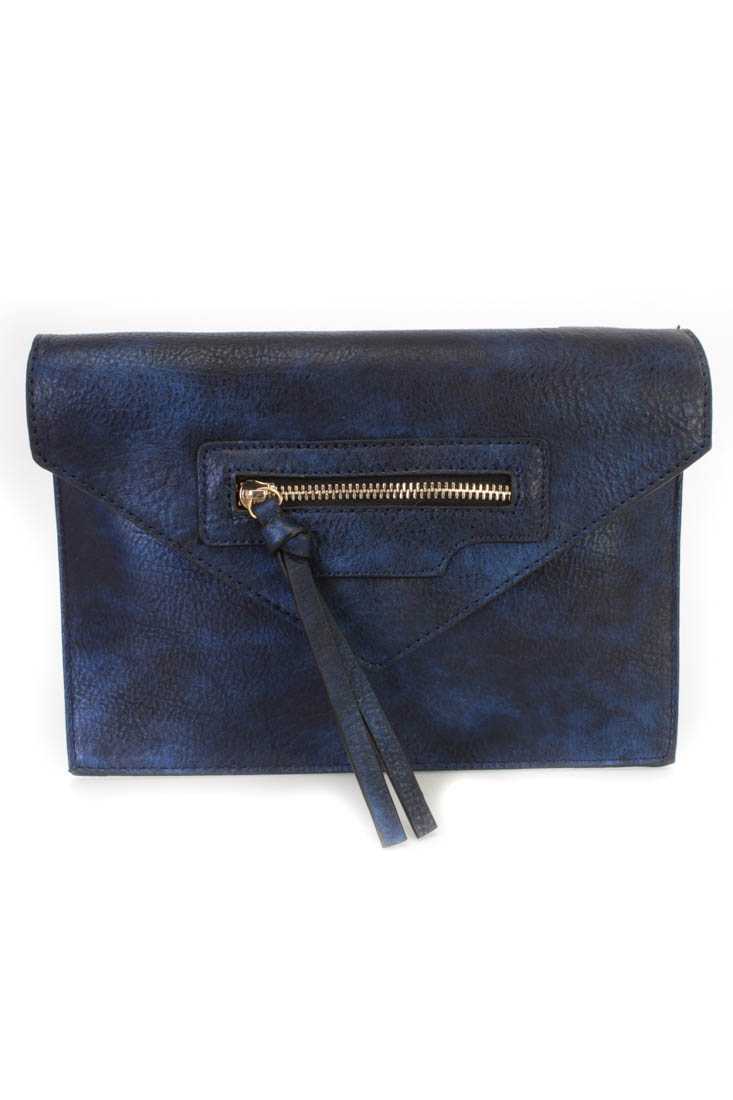 Navy Faux Leather Envelope Handbag