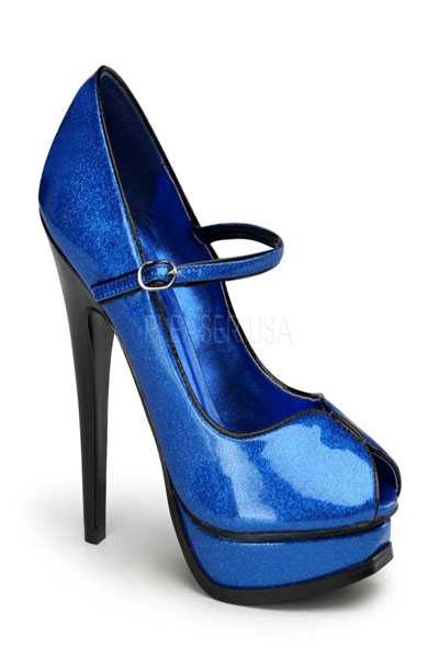 Blue Pearl Glitter Peep Toe Mary Jane Pumps