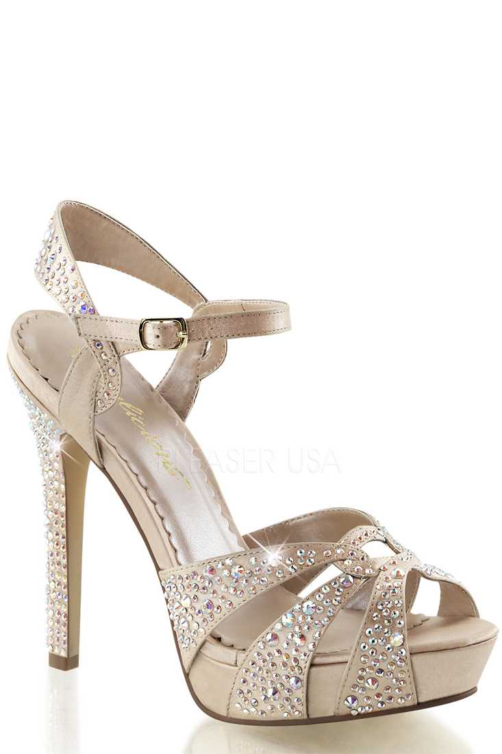 Champagne Rhinestone Embeded High Heels Satin