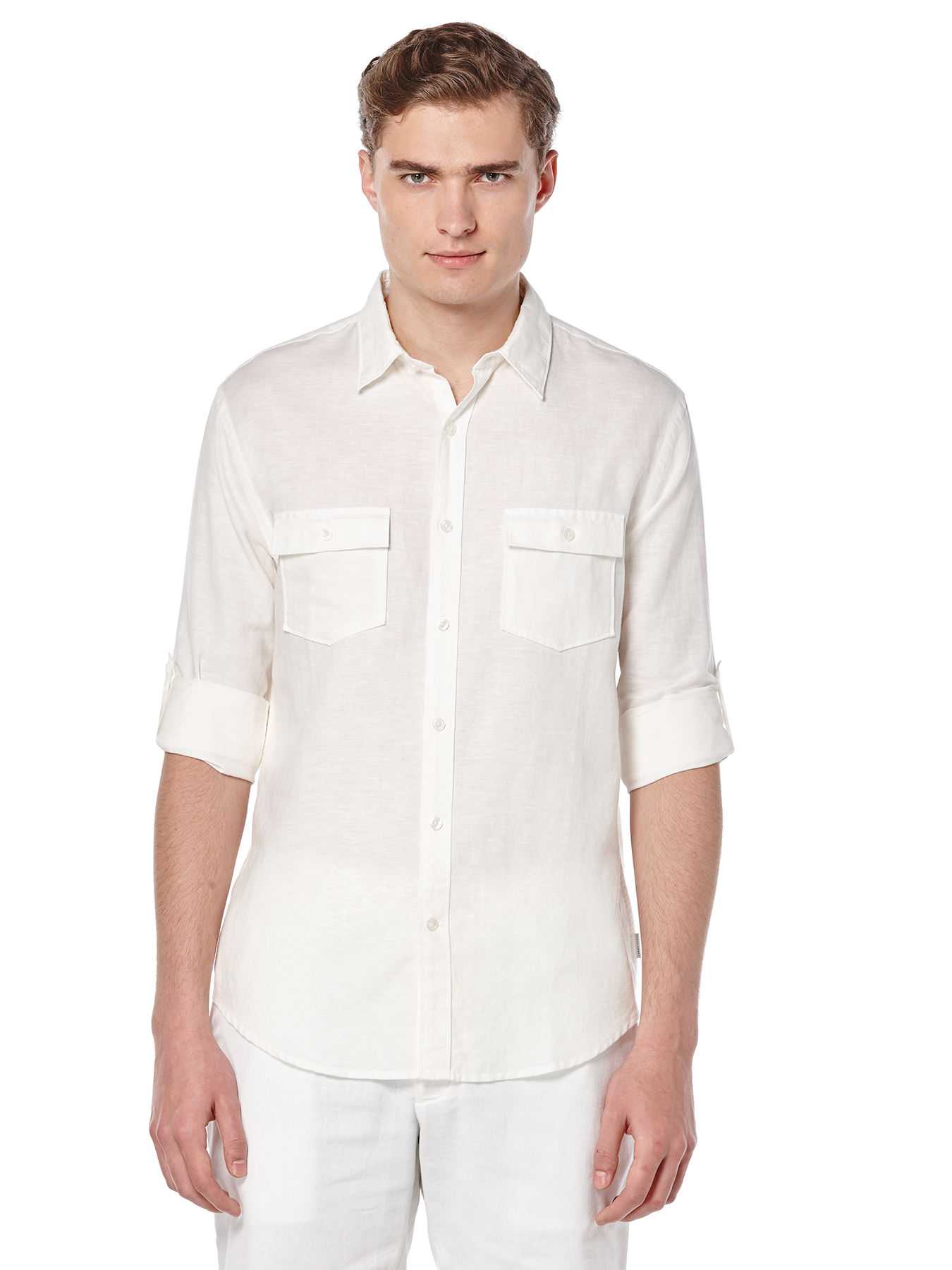 Perry Ellis Roll Sleeve Linen Shirt