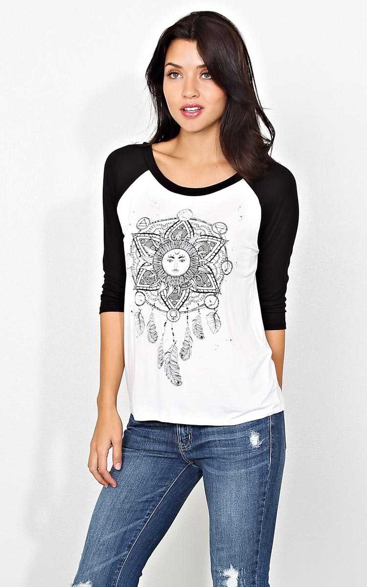 Celestial Dreamcatcher Raglan - MED - Ivory Combo in Size Medium by Styles For Less