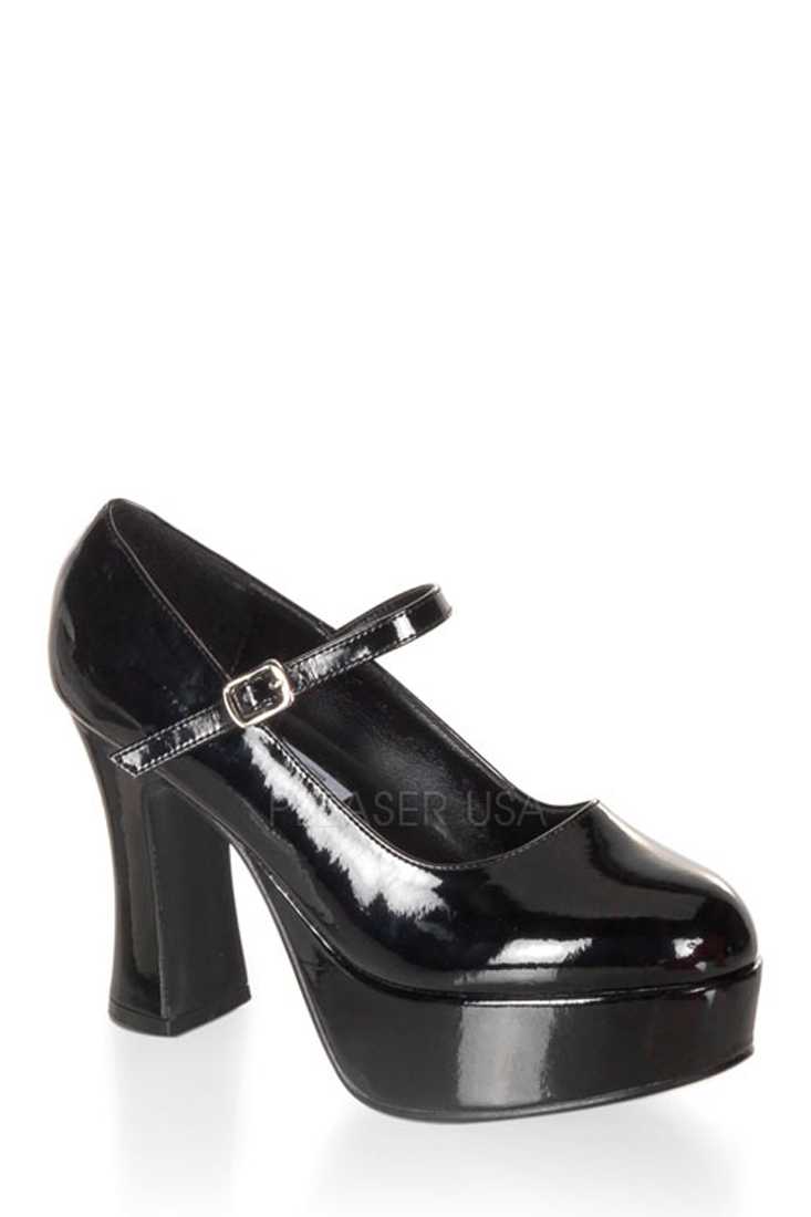 Black Maryjane Chunky Platform High Heels Patent