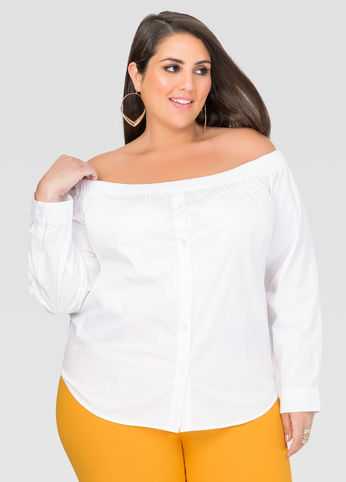Off-Shoulder Button Front Shirt