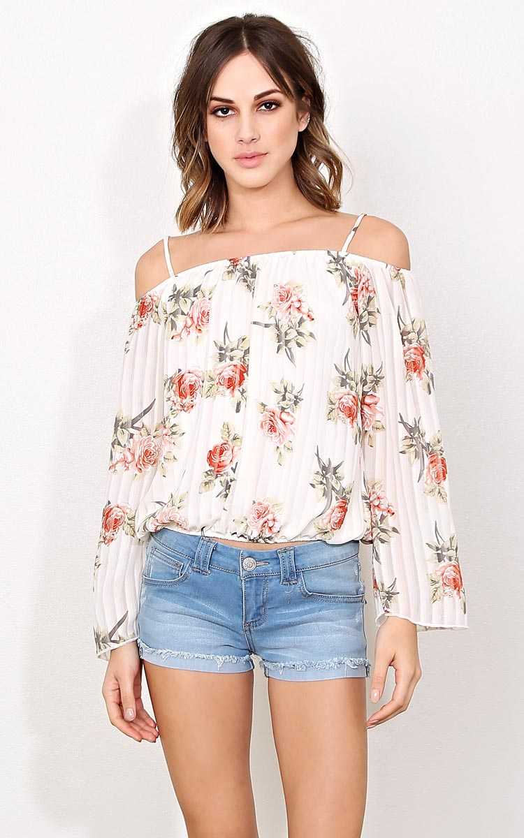 Floral Chill Cold Shoulder Woven Top - Ivory Combo in Size by Styles For Less