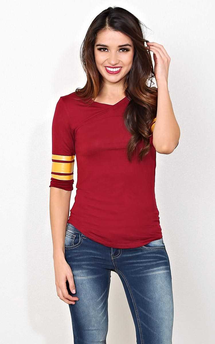 Red & Gold Football Raglan Tee - SML - D Red in Size Small by Styles For Less