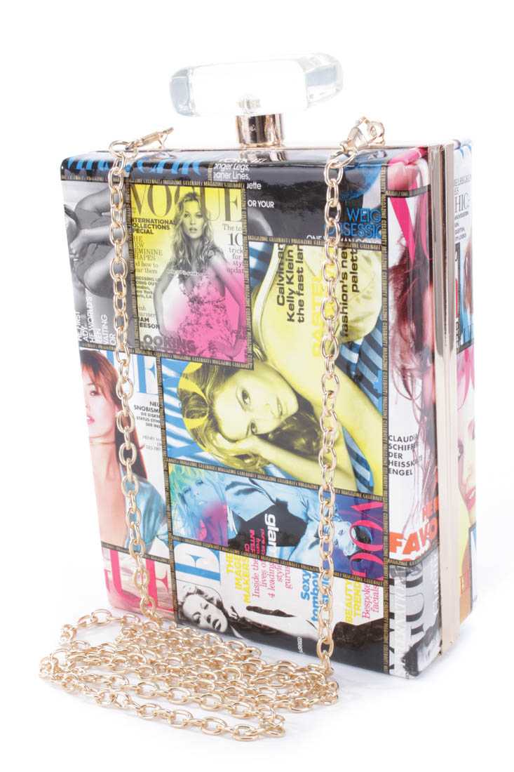 Yellow Magazine Print Rectangle Box Clutch