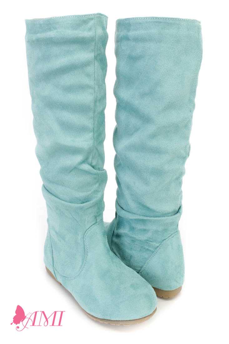 Mint Slouchy Mid Calf Casual Boots Faux Suede