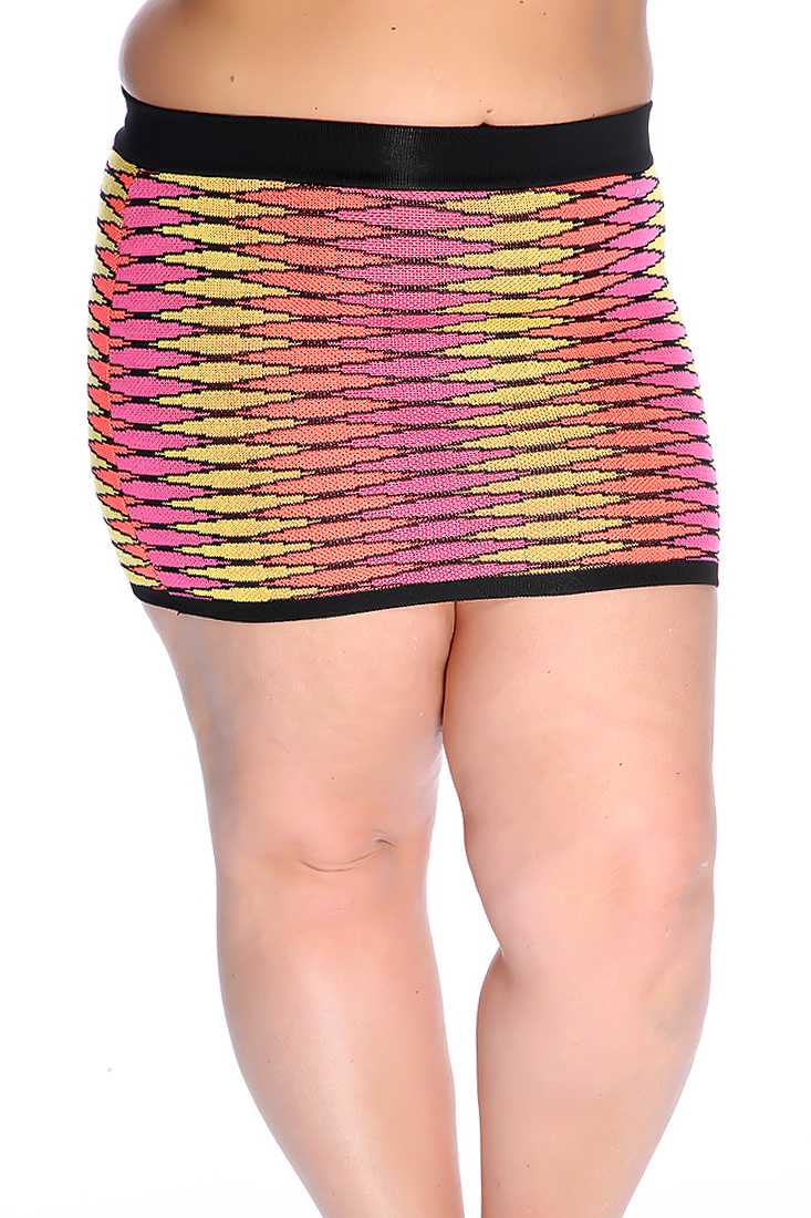 Fuchsia Multi Pattern Design Sexy Mini Skirt AMI Plus