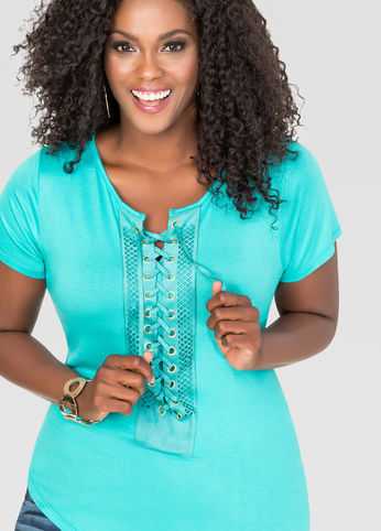Lattice Lace-Up Asymmetrical Tee