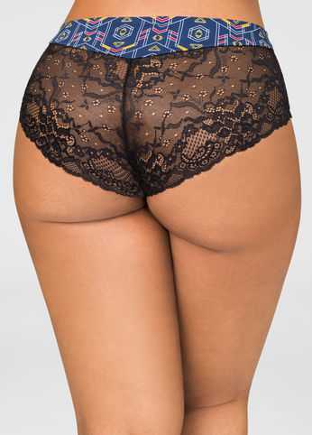Printed Lace Back Hipster Panty