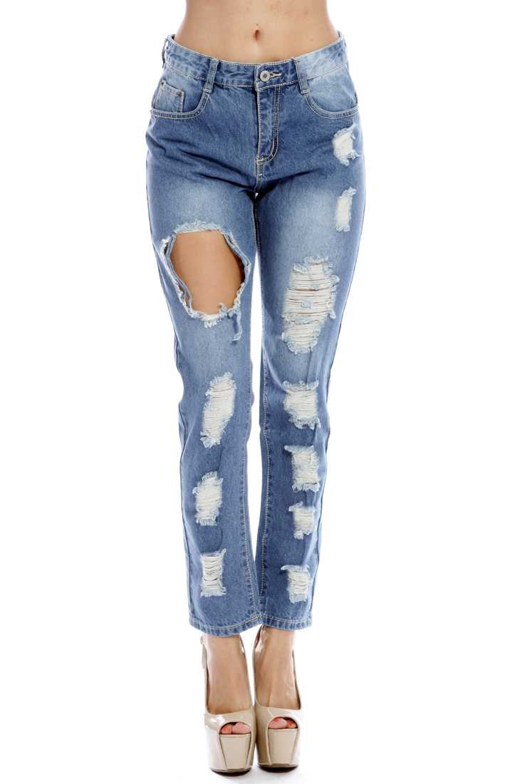 Blue Denim Faded Wash Distressed Jeans