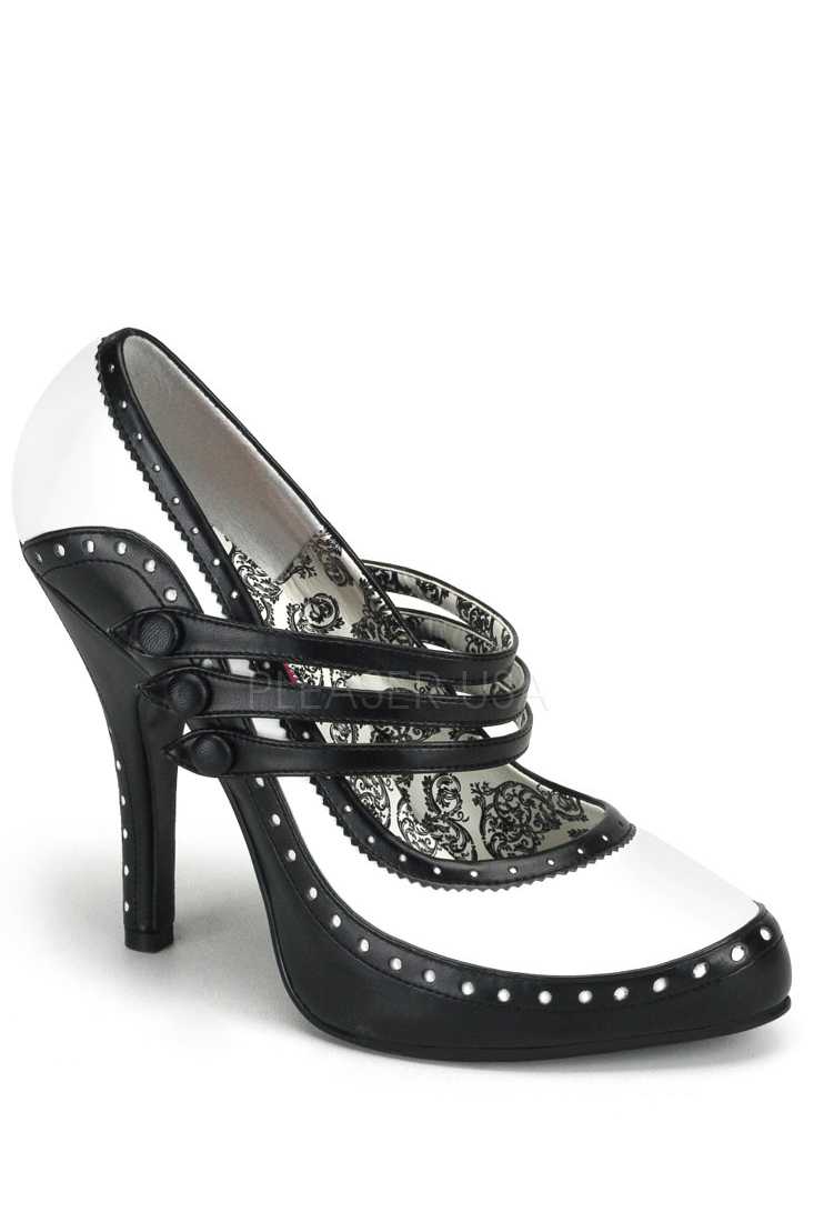 Black White Two Tone Maryjane High Heels Faux Leather