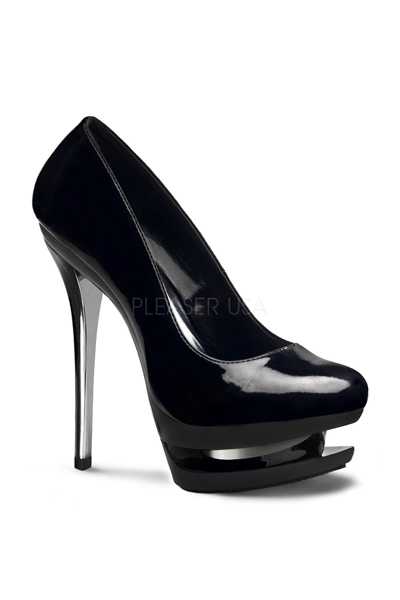 Black Pewter Patent Faux Leather Pump High Heels