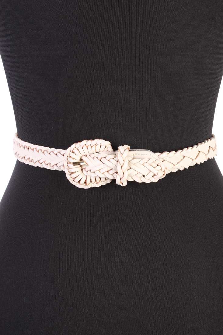 Cream Faux Leather Braided Cute Belt