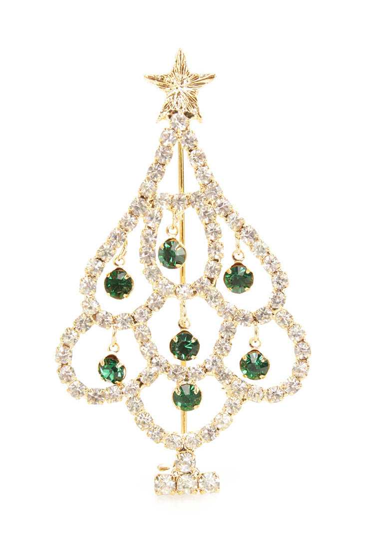 Gold Rhinestone Christmass Tree Detailing Brooch