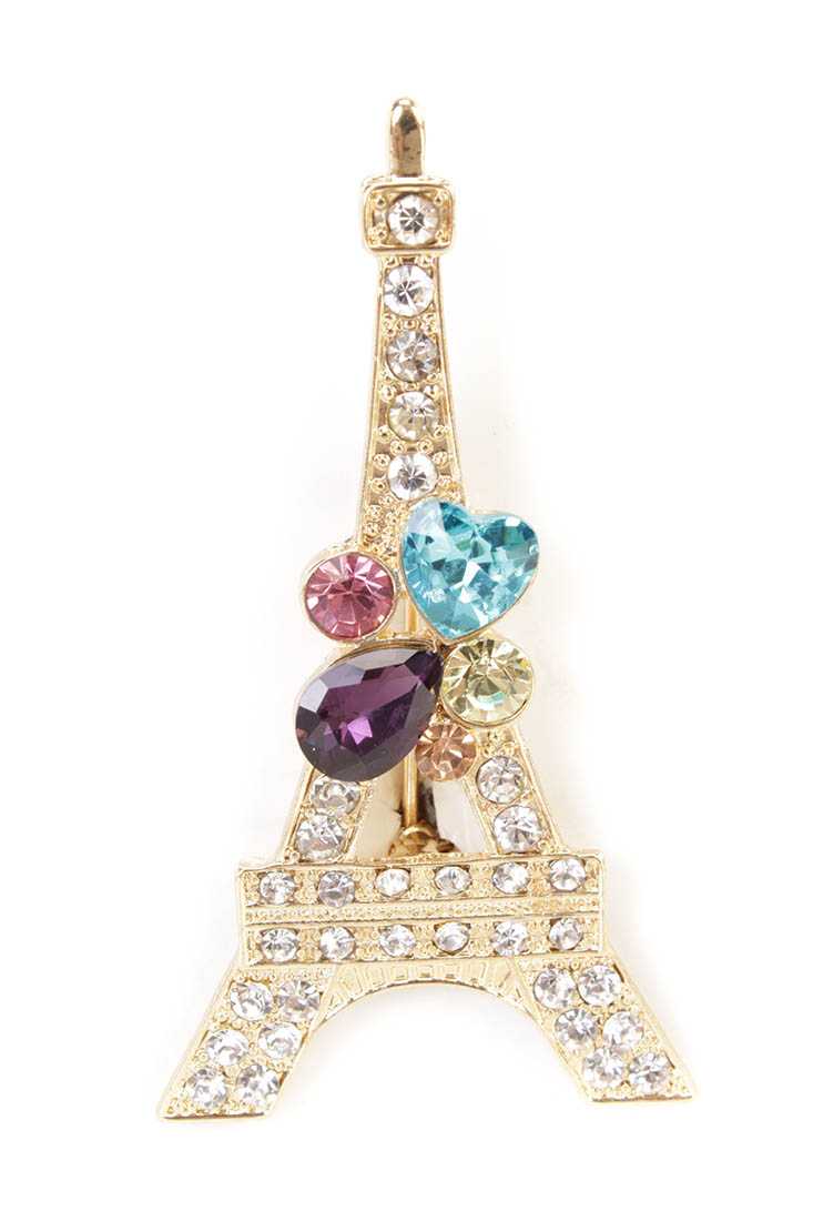 Gold Rhinestone Eifel Tower Detail Brooch