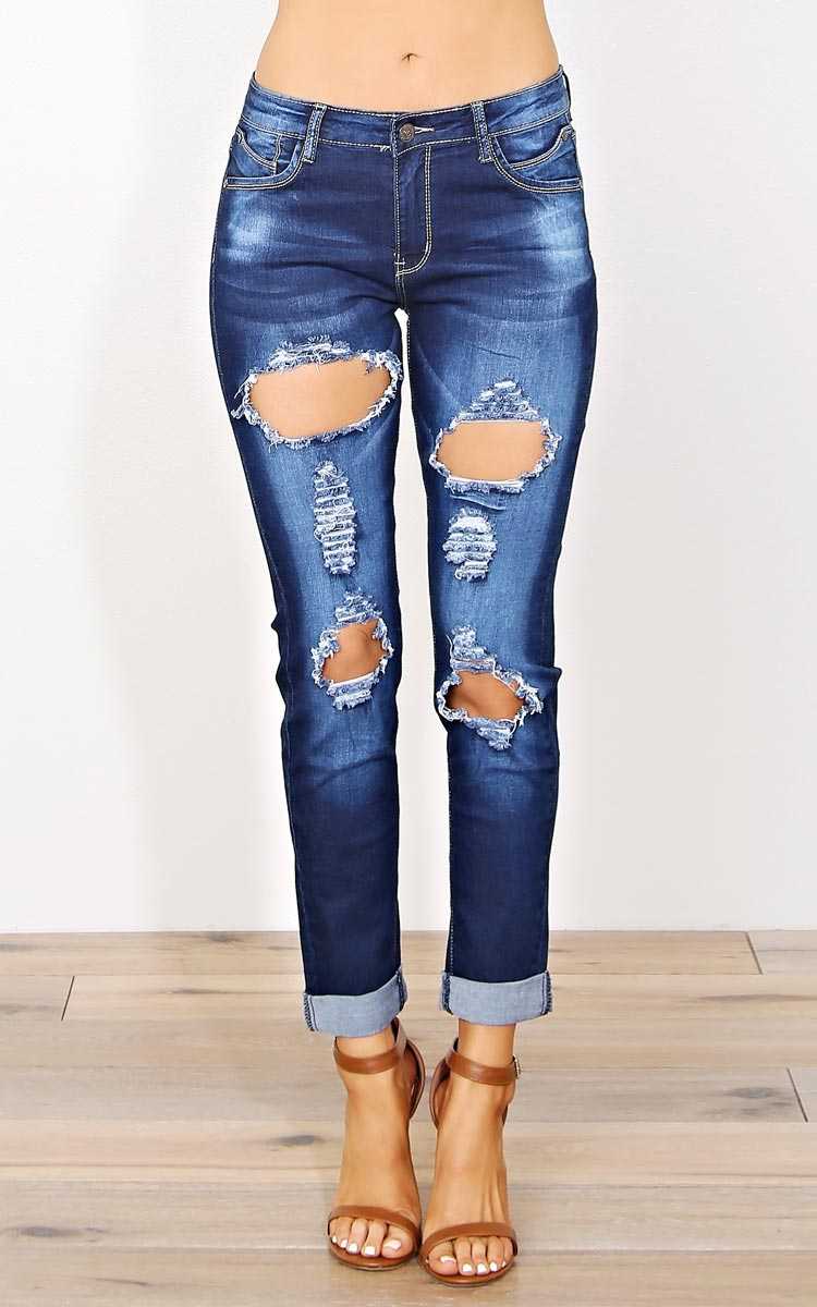 Monaco Destroyed Boyfriend Jeans - Dk Destroyed in Size by Styles For Less