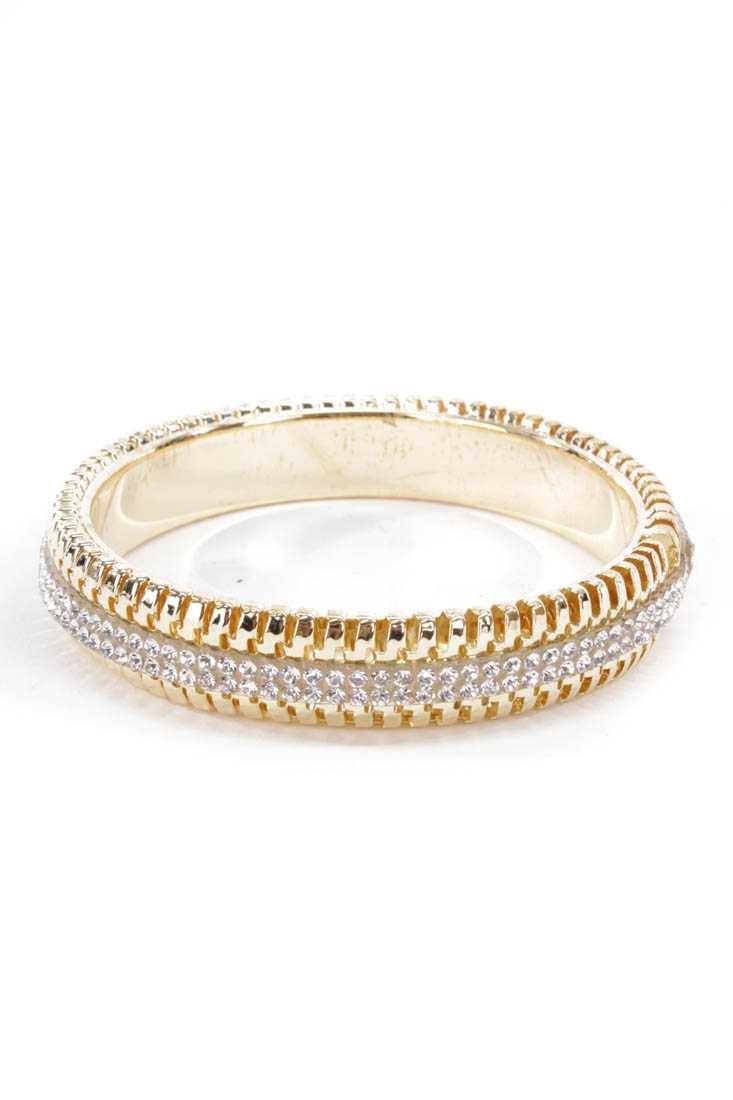 Gold High Polish Metal Rhinestone Bracelet