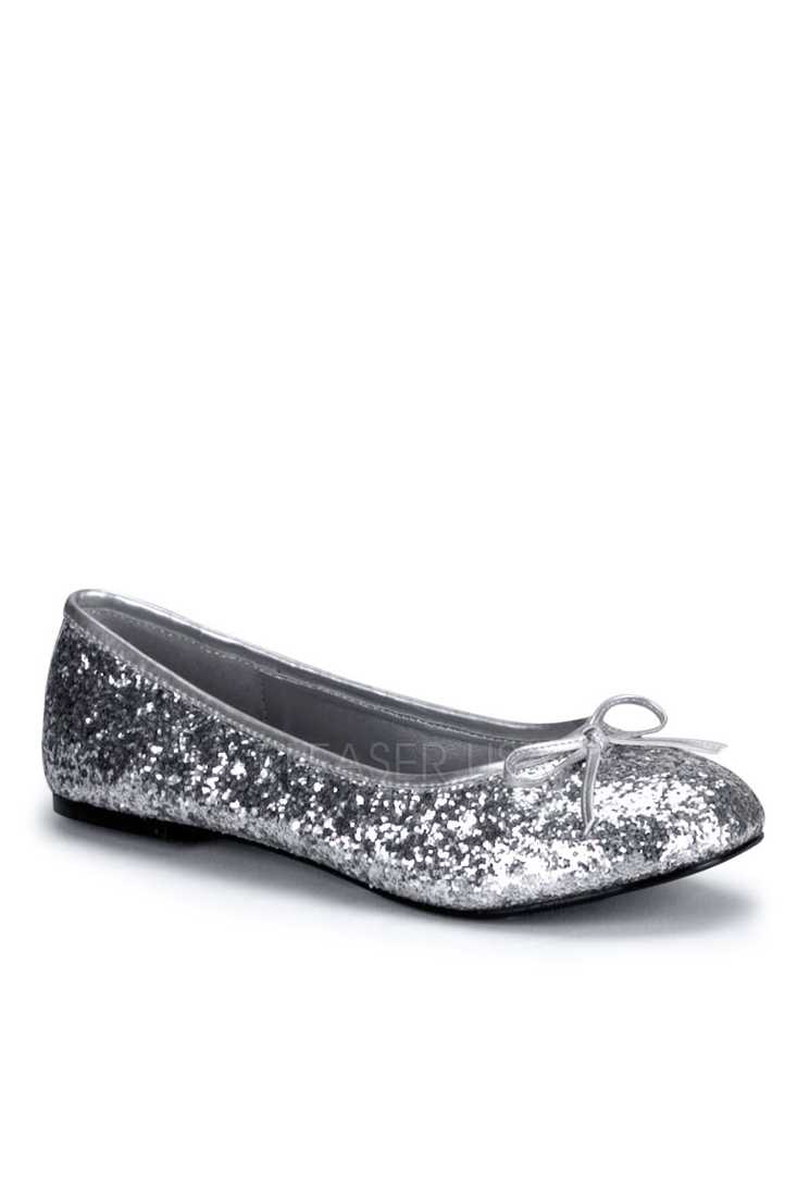 Silver Bow Tie Closed Toe Flats Glitter
