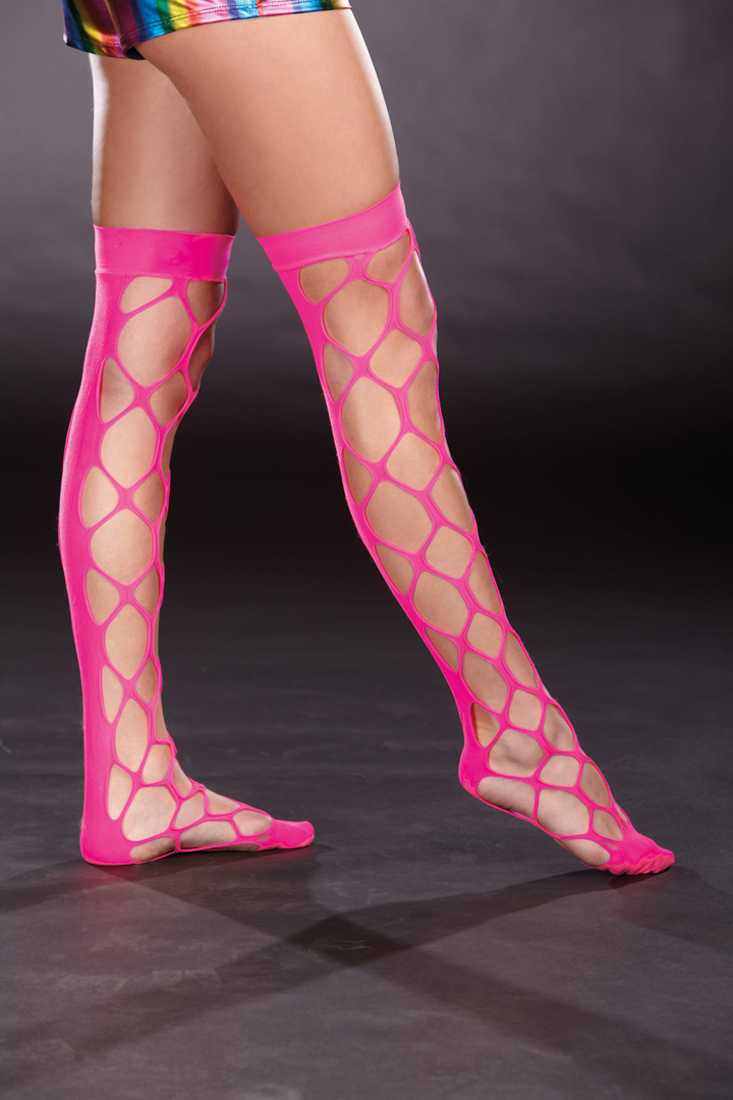 Neon Pink Fishnet Thigh High