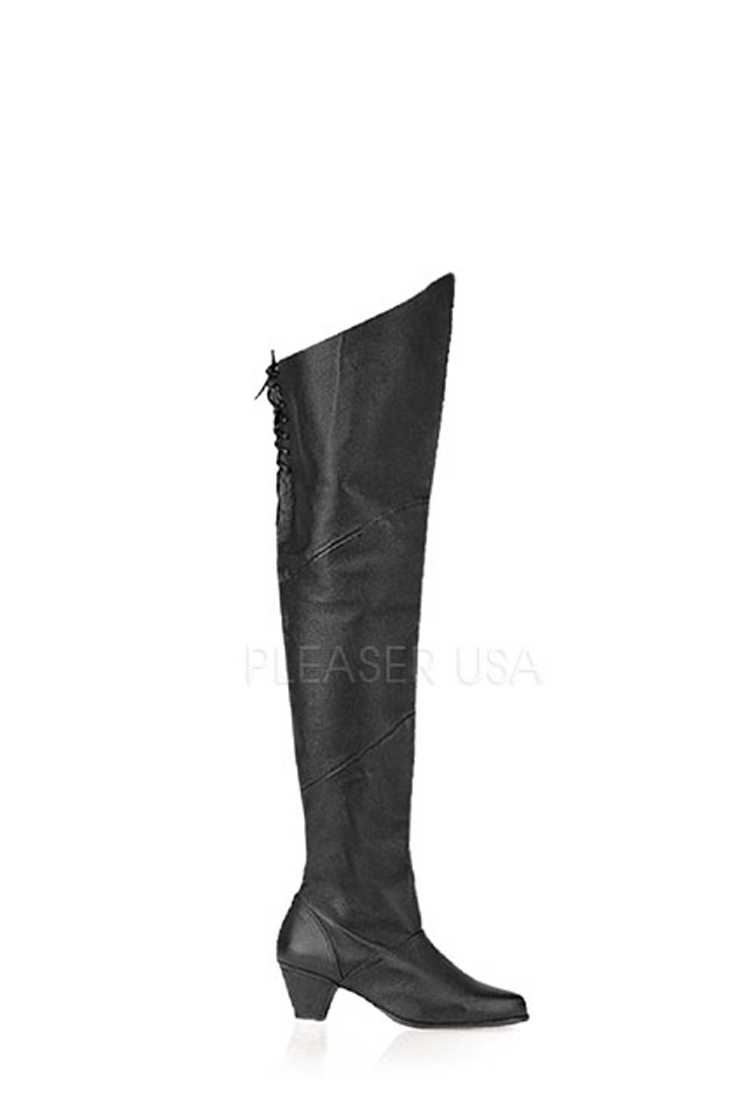 Black Thigh High Slip On Boots Leather