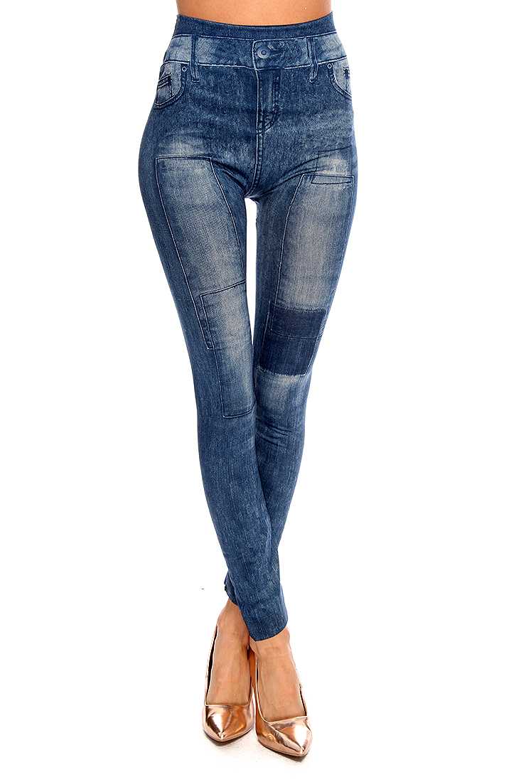 Sexy Yoga Pants Navy Big Pocket Jean Print Leggings
